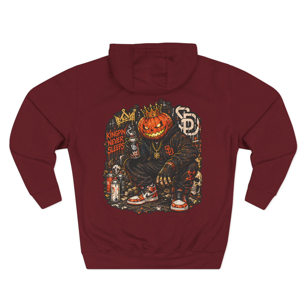 Pumpkin King Hoodie — 'Kingpin Never Sleeps' Streetwear Fleece Pullover