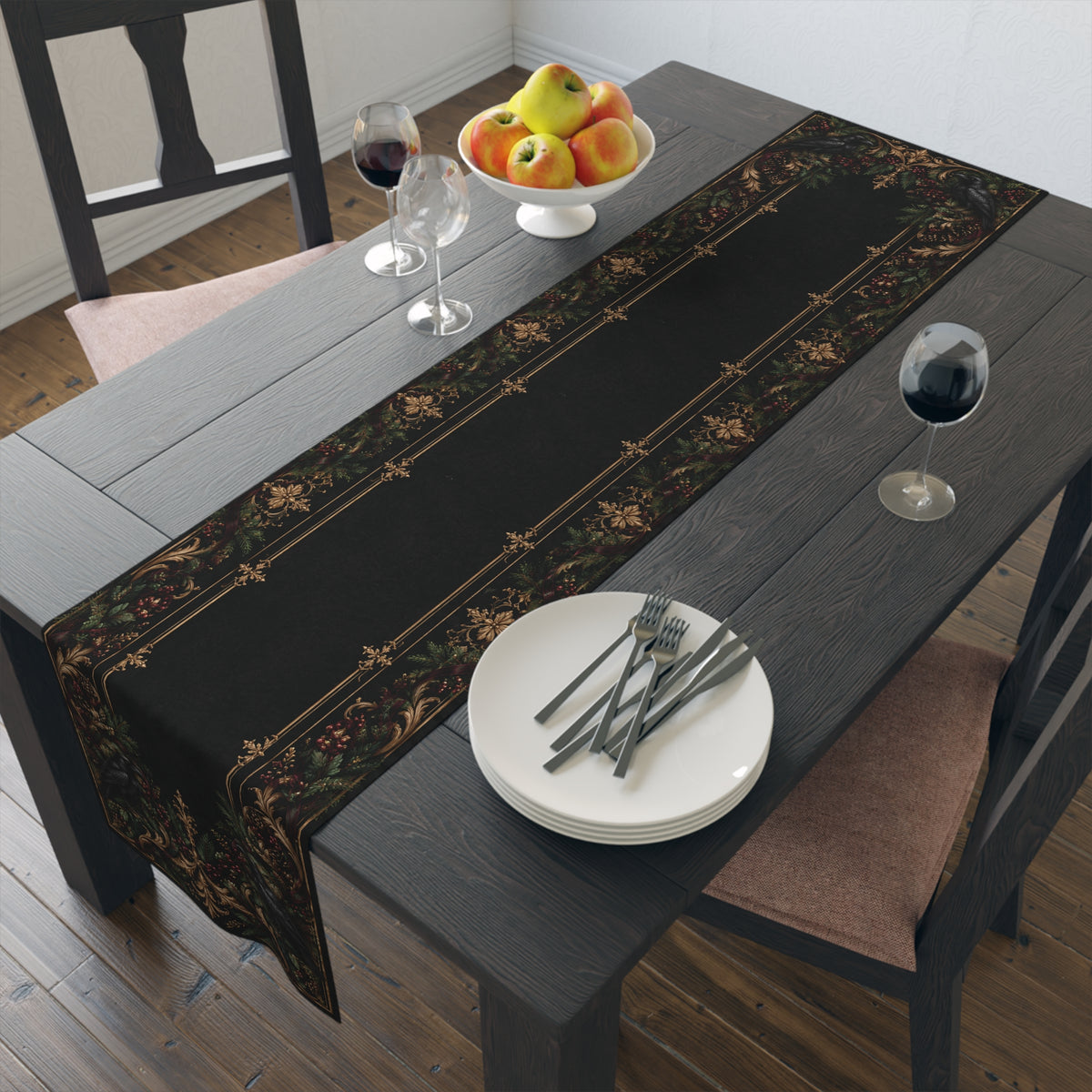 Gallery image 4: Gothic Floral Table Runner — Polyester featuring polyester table runner with an ornate gothic floral design.