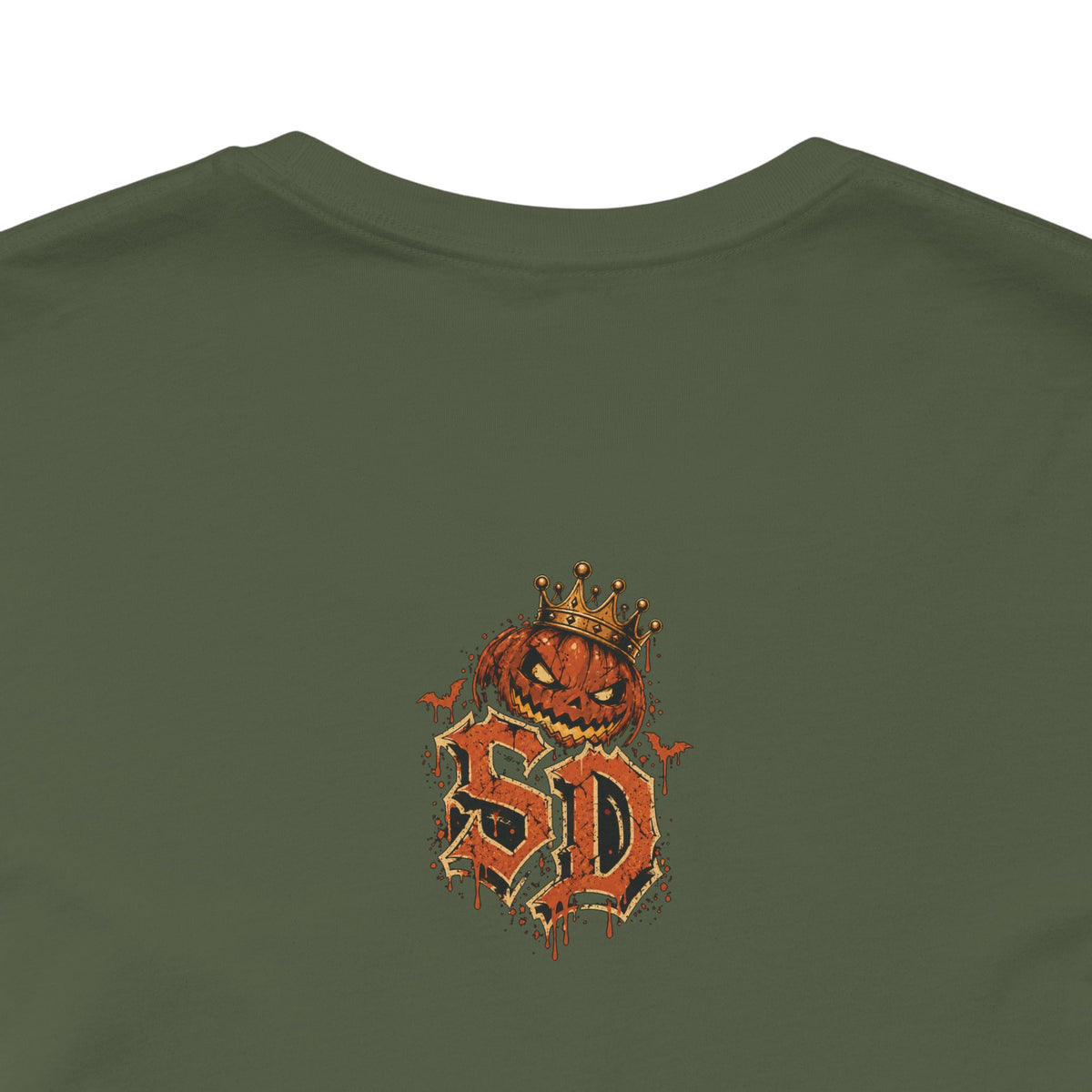Pumpkin Kingpin Crew Tee product mockup featuring crowned jack-o'-lantern kingpin and crew artwork