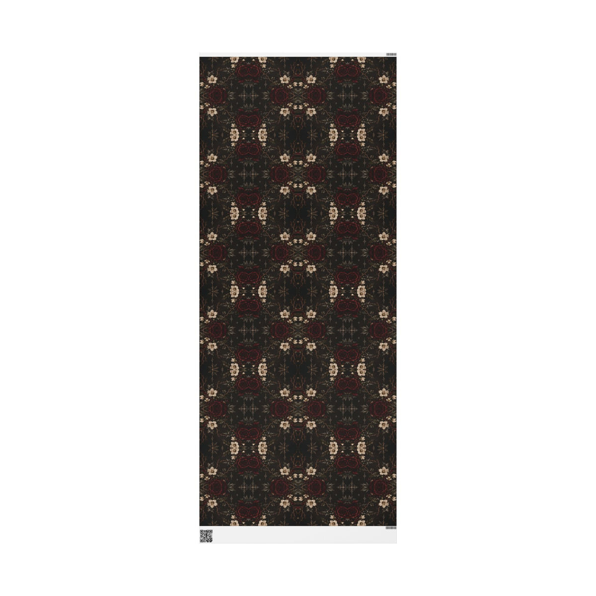 Vertical view of Dark Vintage Floral wrapping paper showing the repeating design across the printed paper.