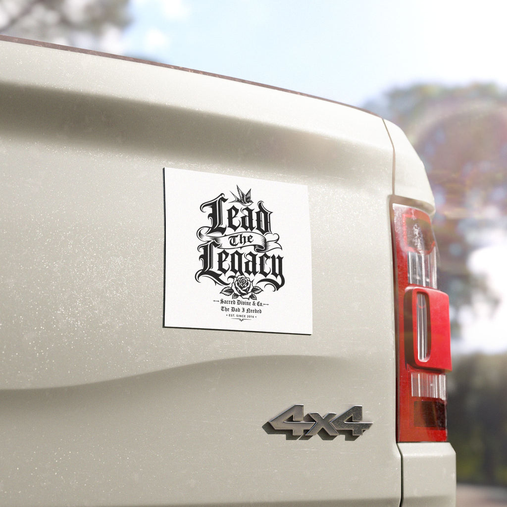 Sacred Divine & Co. Lead the Legacy Car Magnet — Black Gothic Script Racing Decal
