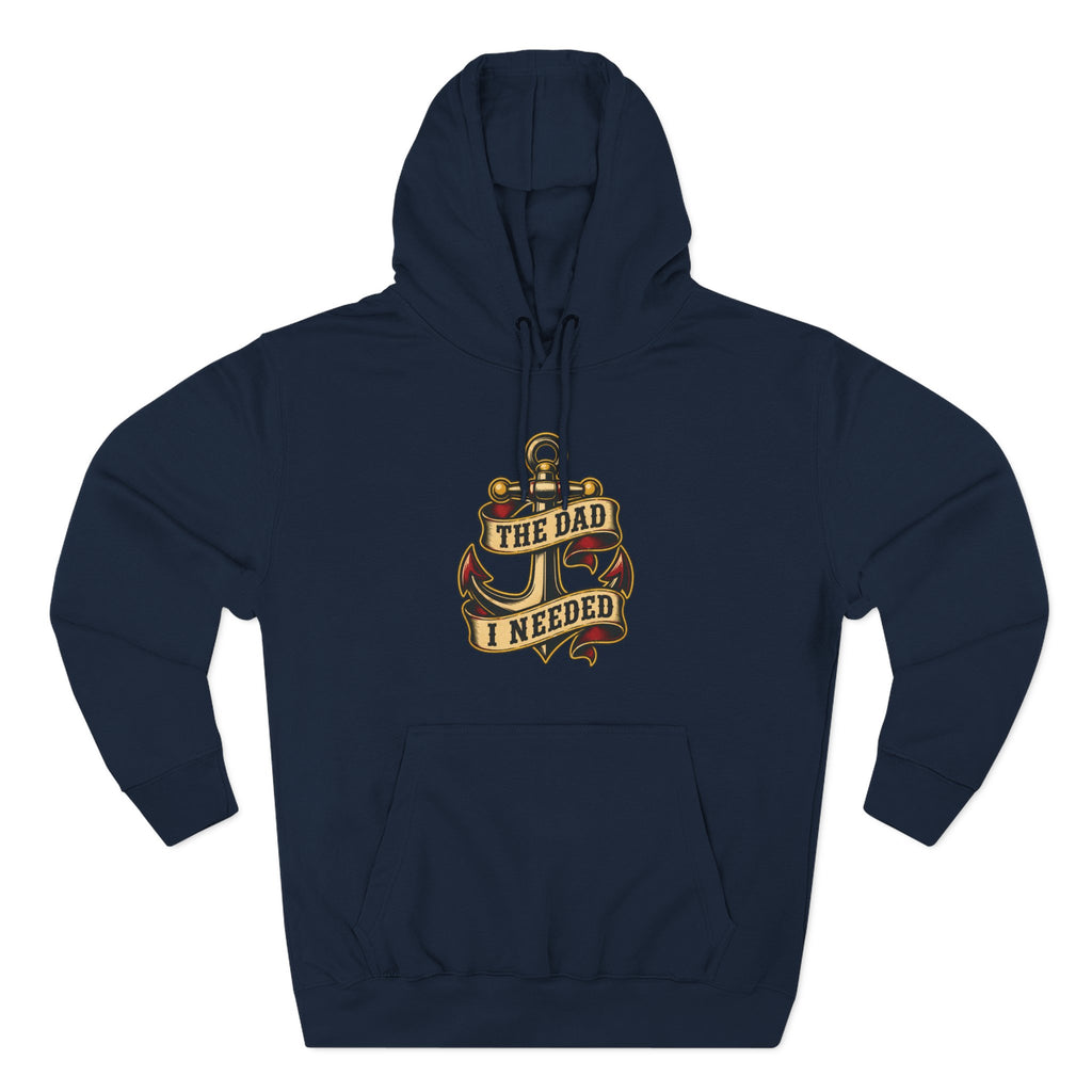 Fatherhood Anchor Hoodie navy front flat-lay — The Dad I Needed vintage anchor center chest graphic