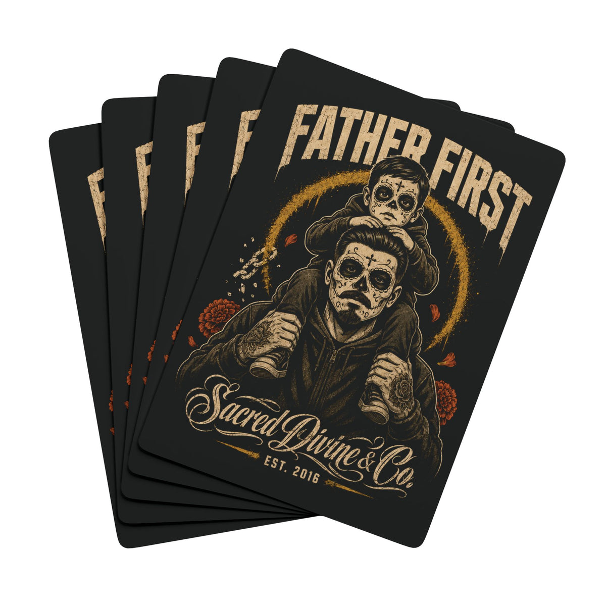 Sacred Divine & Co. Father First Día de los Muertos Poker Playing Cards — Dark Luxury Dad Gift