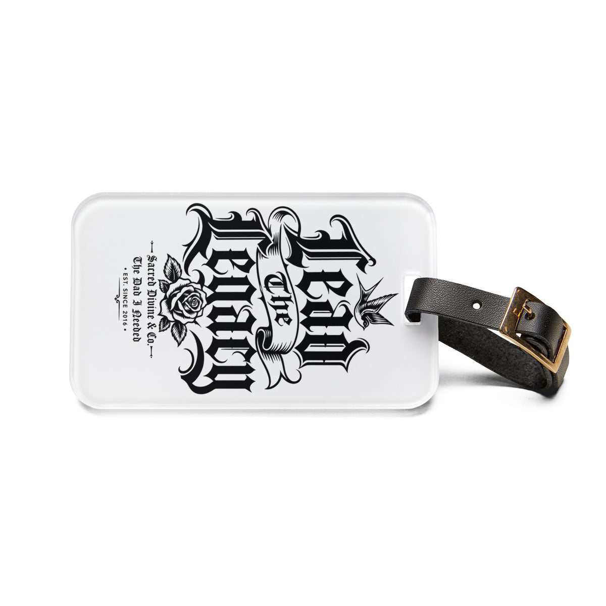 Sacred Divine & Co. Lead the Legacy Luggage Tag — Gothic Script Rose Travel ID