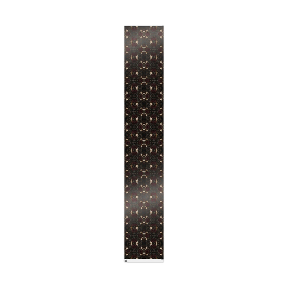 Dark Vintage Floral wrapping paper with small burgundy and ivory botanical medallions on a charcoal background.