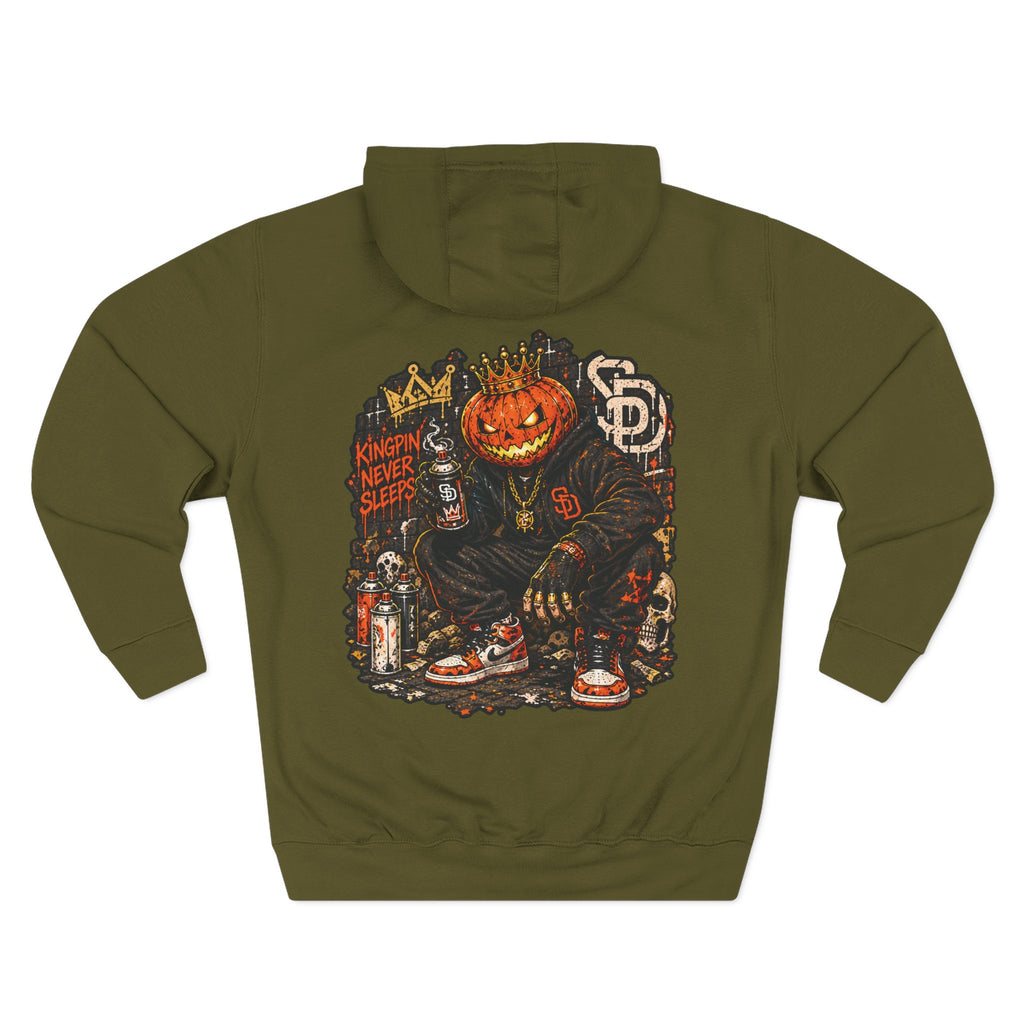 Pumpkin King Hoodie — 'Kingpin Never Sleeps' Streetwear Fleece Pullover