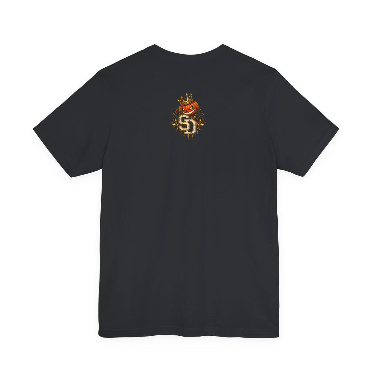 Pumpkin King Streetwear Tee product mockup featuring crowned pumpkin king Halloween artwork