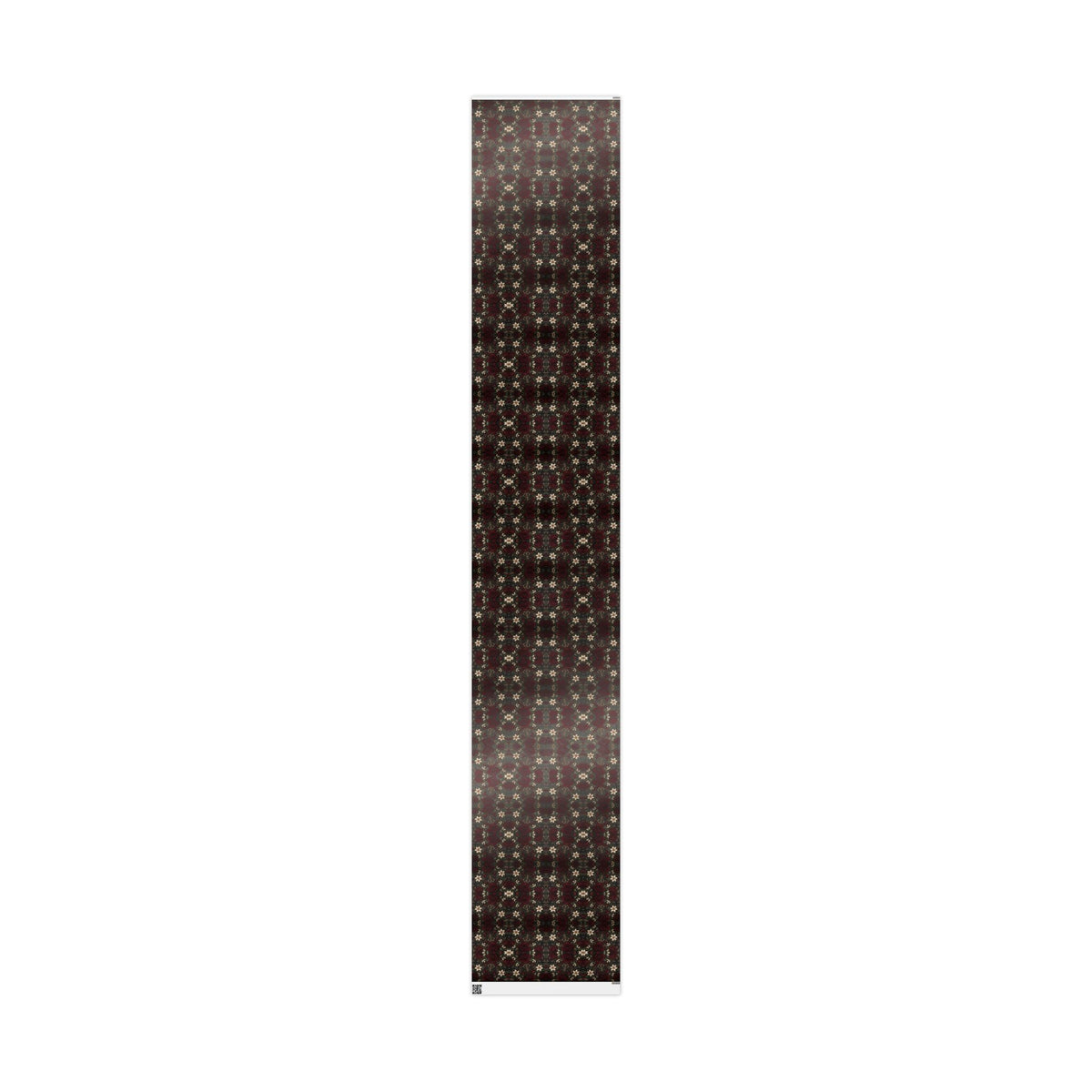 Burgundy Floral Pattern wrapping paper with a dense repeating red floral print on a dark background, shown as a full roll.
