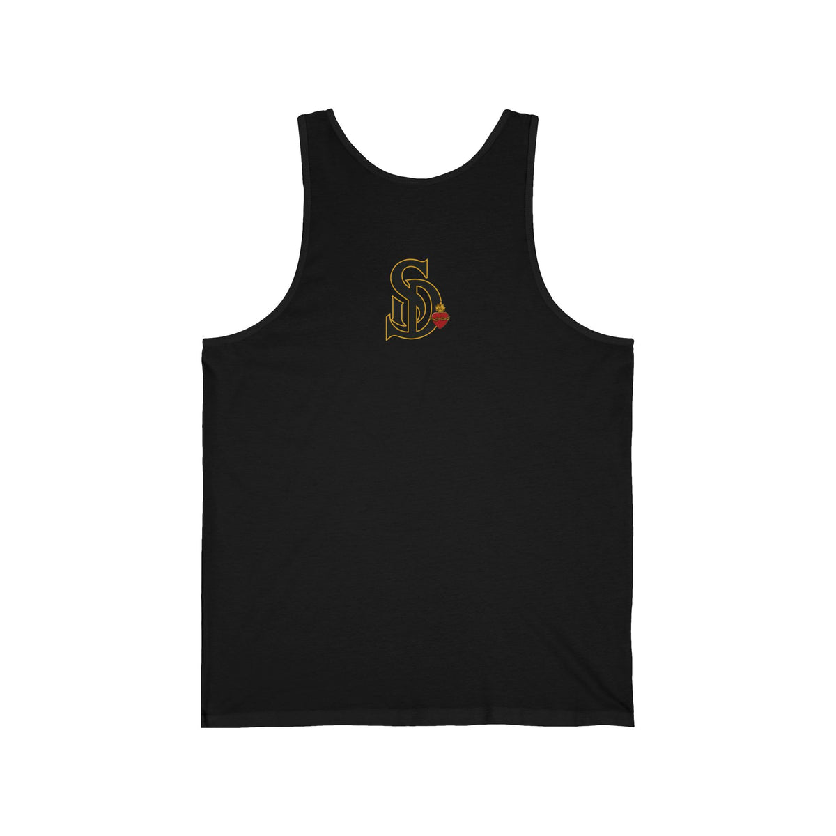 Father First Papa Bear Tank black back flat-lay — Sacred Divine & Co. SD monogram upper back graphic
