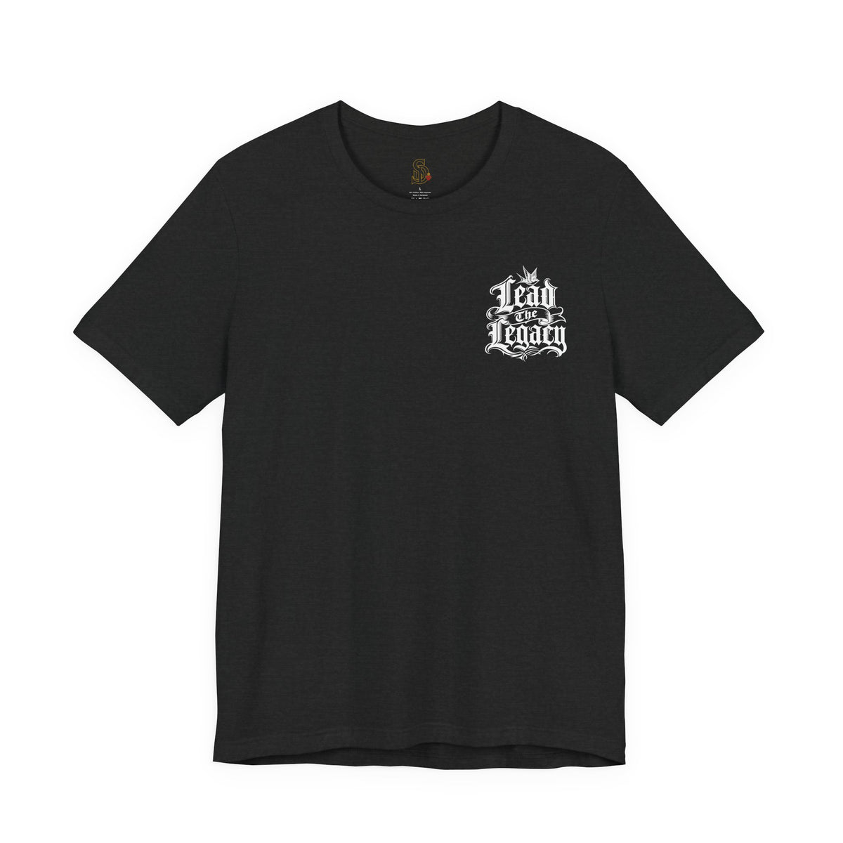 Lead the Legacy Graphic Tee solid black blend front flat-lay — Lead the Legacy gothic script left chest pocket logo