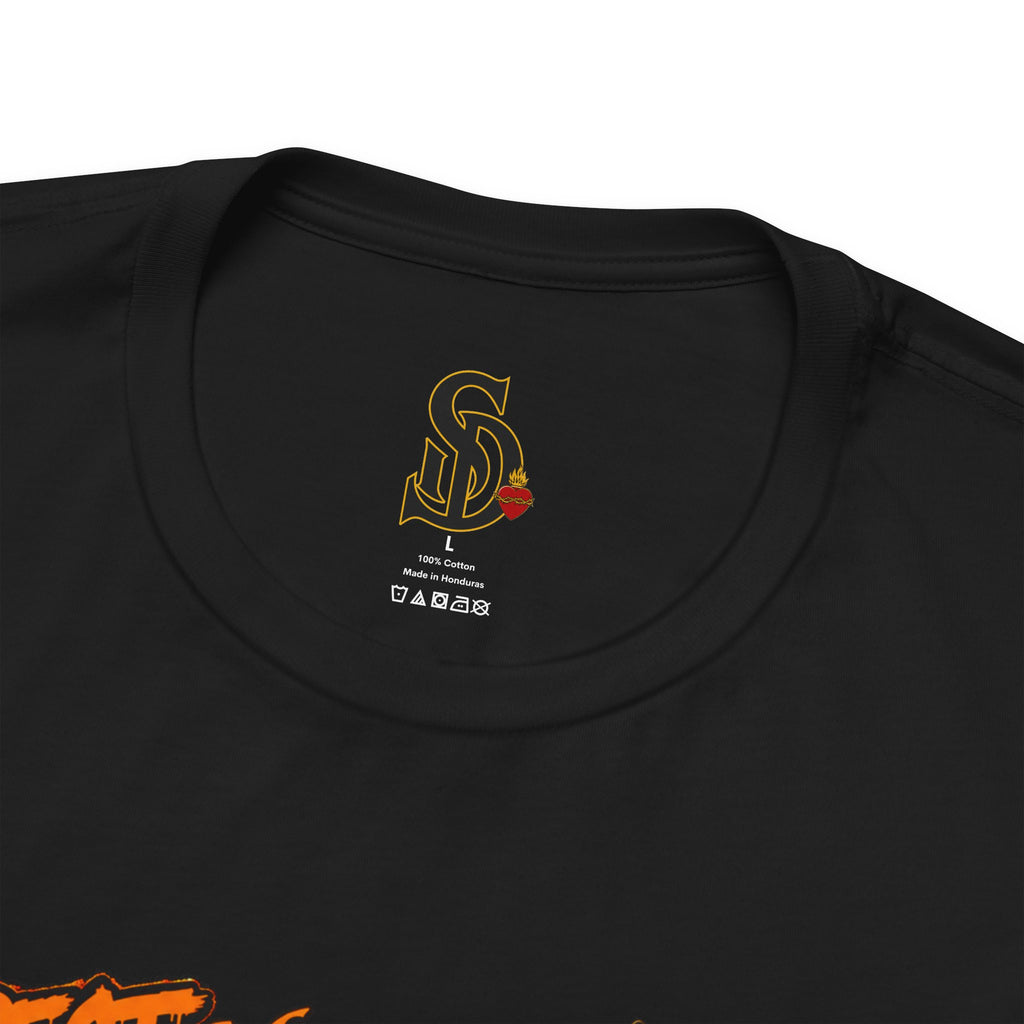 Pumpkin King Respect the Crown Tee with crowned jack-o'-lantern, skull and candle artwork by Sacred Divine & Co.