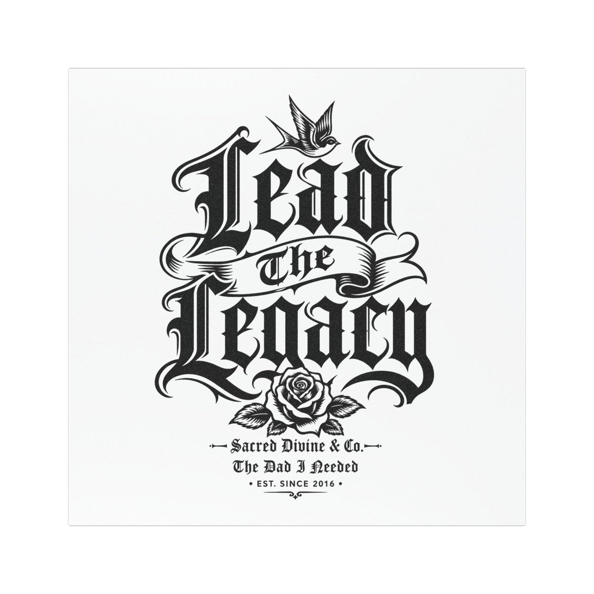 Sacred Divine & Co. Lead the Legacy Car Magnet — Black Gothic Script Racing Decal