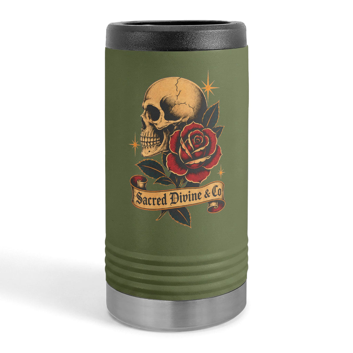 Skull & Rose Slim Can Holder