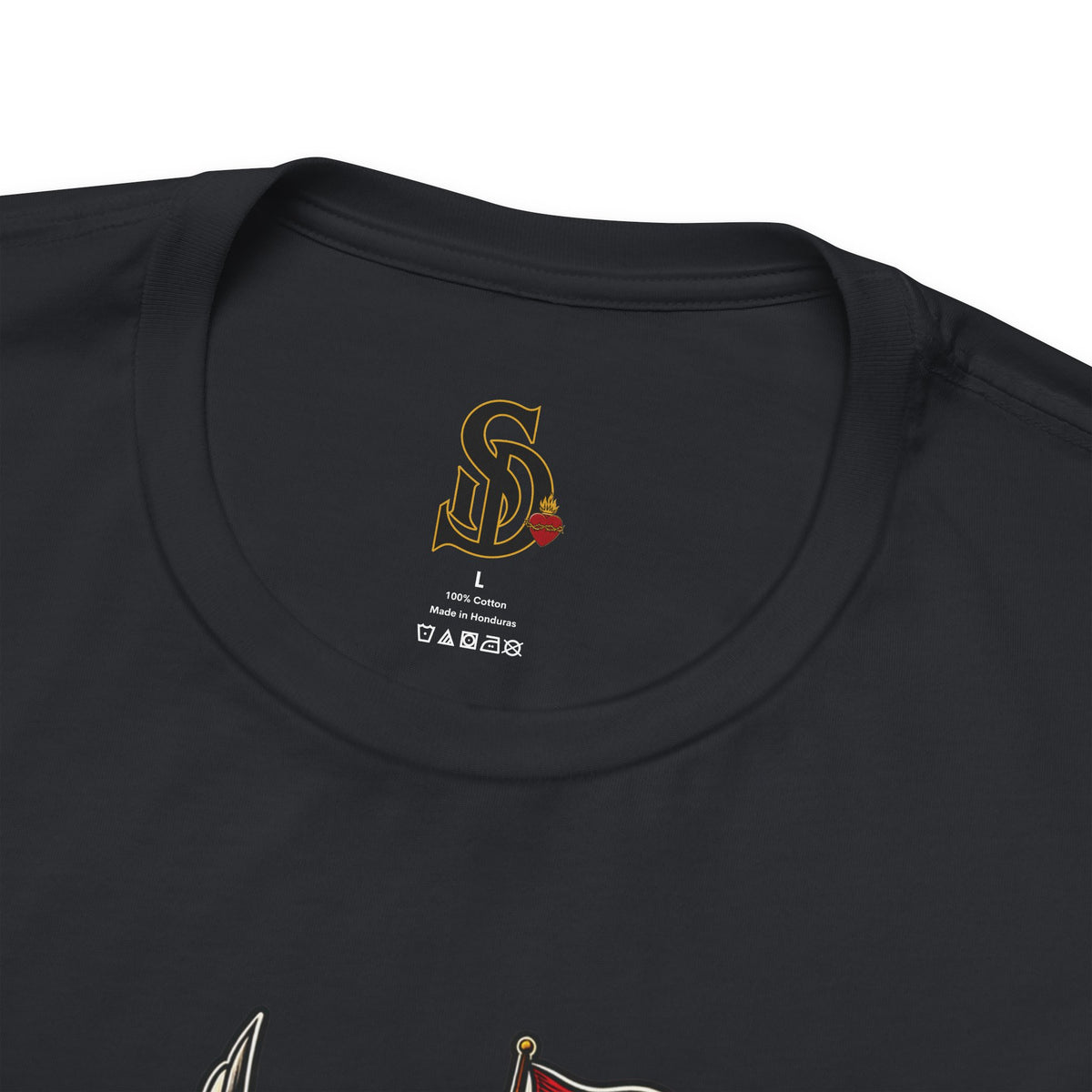 Sailing Tattoo Ship Tee with cream navy and gold artwork direction