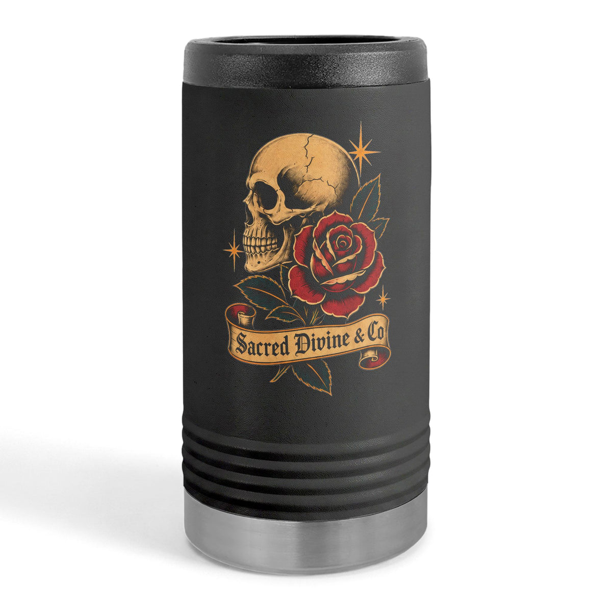 Skull & Rose Slim Can Holder