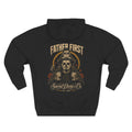 Father First Fleece Hoodie black back flat-lay — Father First Día de los Muertos father-and-child skull full back graphic