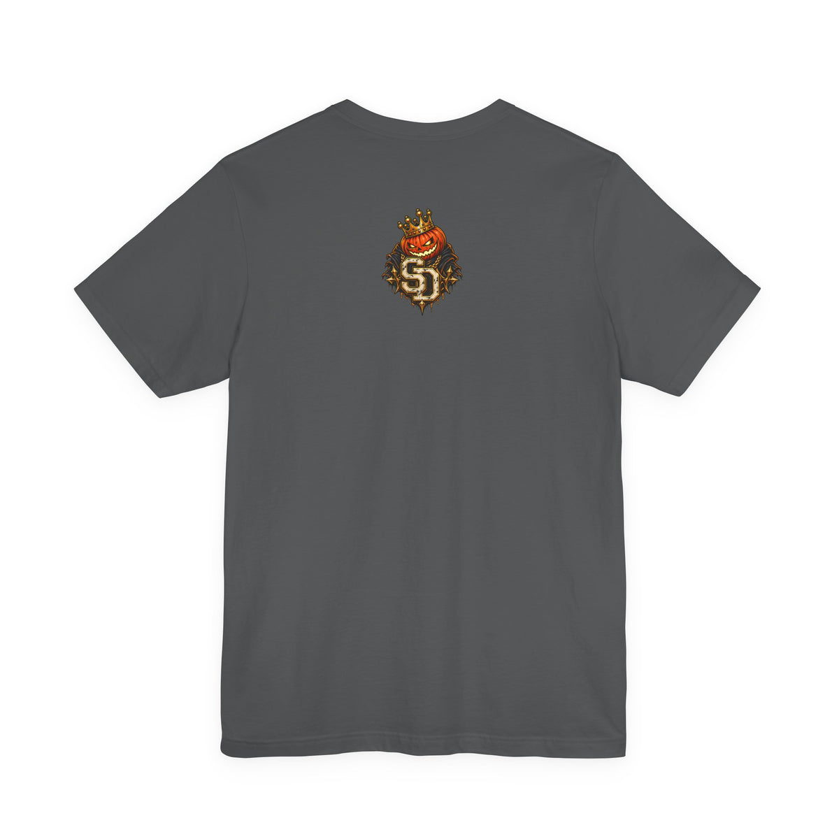 Pumpkin King Streetwear Tee product mockup featuring crowned pumpkin king Halloween artwork