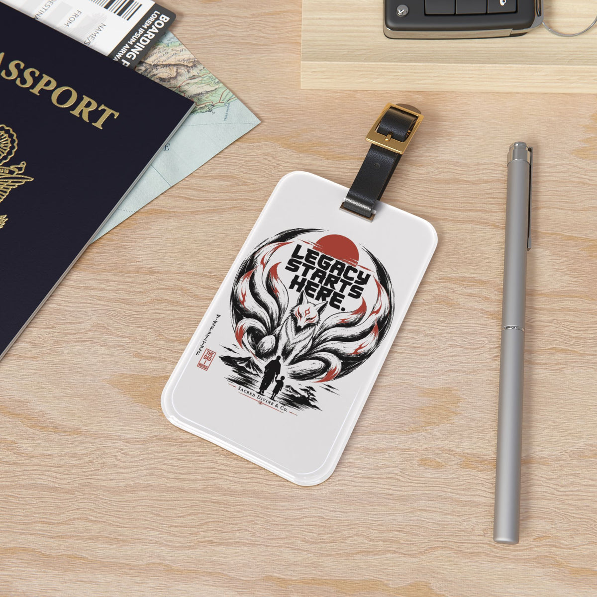 Sacred Divine & Co. Legacy Starts Here Luggage Tag — Japanese-Inspired Graphic Travel ID