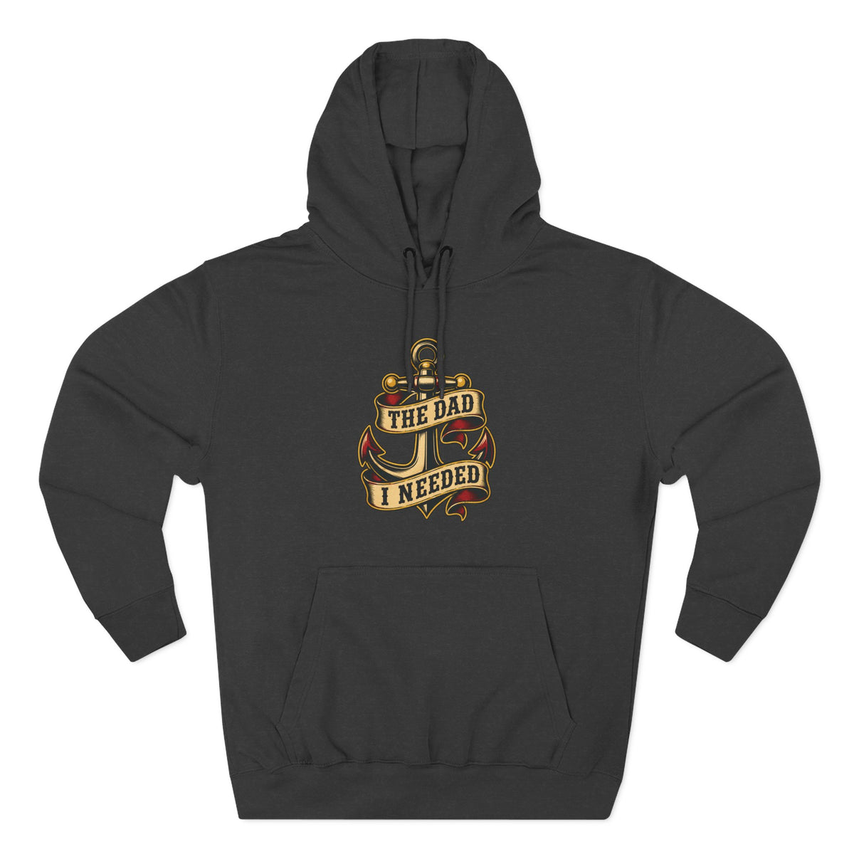 Fatherhood Anchor Hoodie charcoal heather front flat-lay — The Dad I Needed vintage anchor center chest graphic