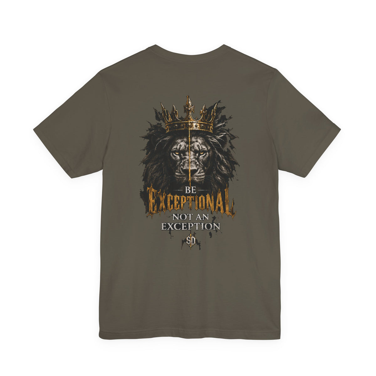 Gold Crown Logo Jersey Tee army back flat-lay — plain back Sacred Divine & Co. gold crown logo tee