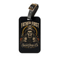 Sacred Divine & Co. Father First Luggage Tag — Vintage Skull Dad & Child Travel ID