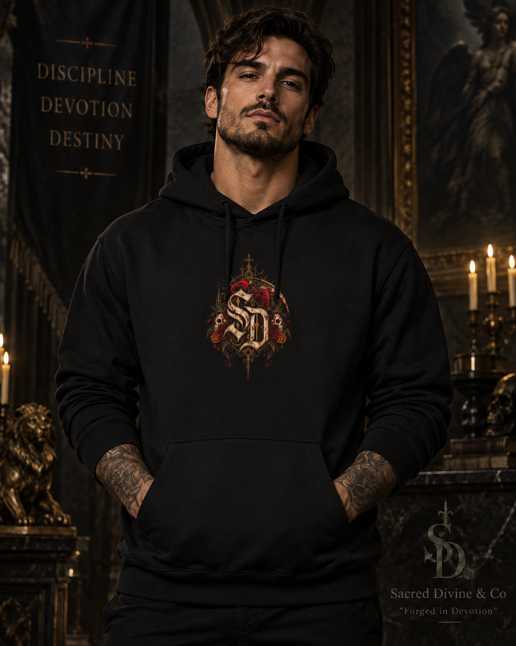 Gothic Reaper Graphic Hoodie — Dark Witch Scythe & Candleback Pullover