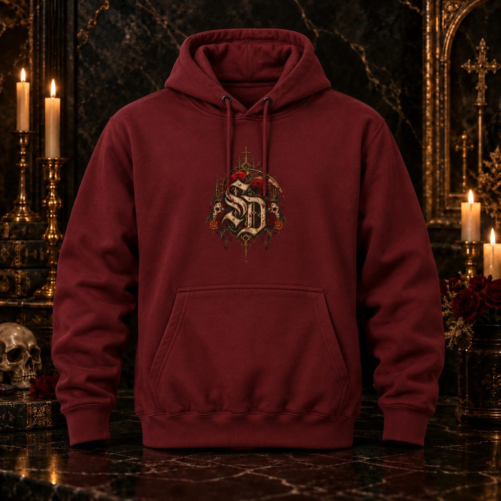 Gothic Reaper Graphic Hoodie — Dark Witch Scythe & Candleback Pullover