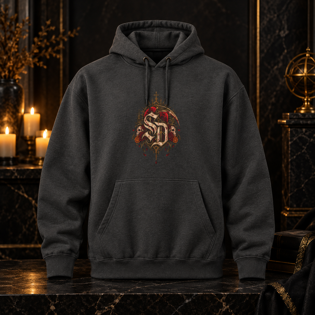 Gothic Reaper Graphic Hoodie — Dark Witch Scythe & Candleback Pullover