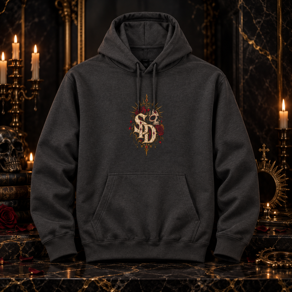 Gothic Vampire Art Hoodie — Dark Red Moon Graphic Fleece