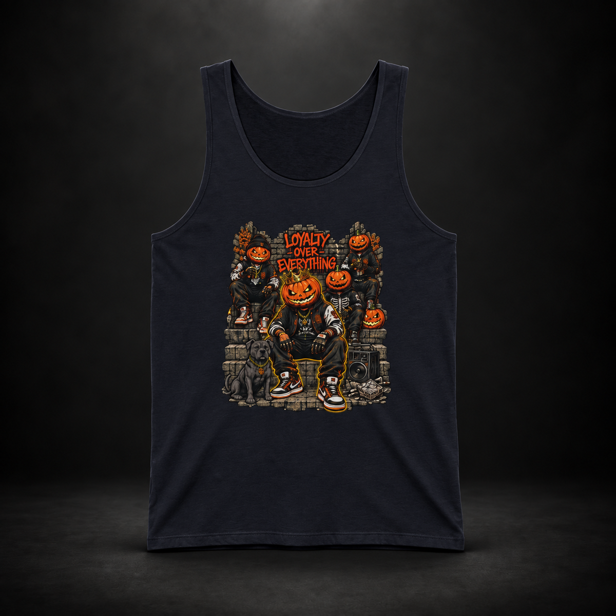 Pumpkin Crew Loyalty Tank Top featuring pumpkin-headed characters