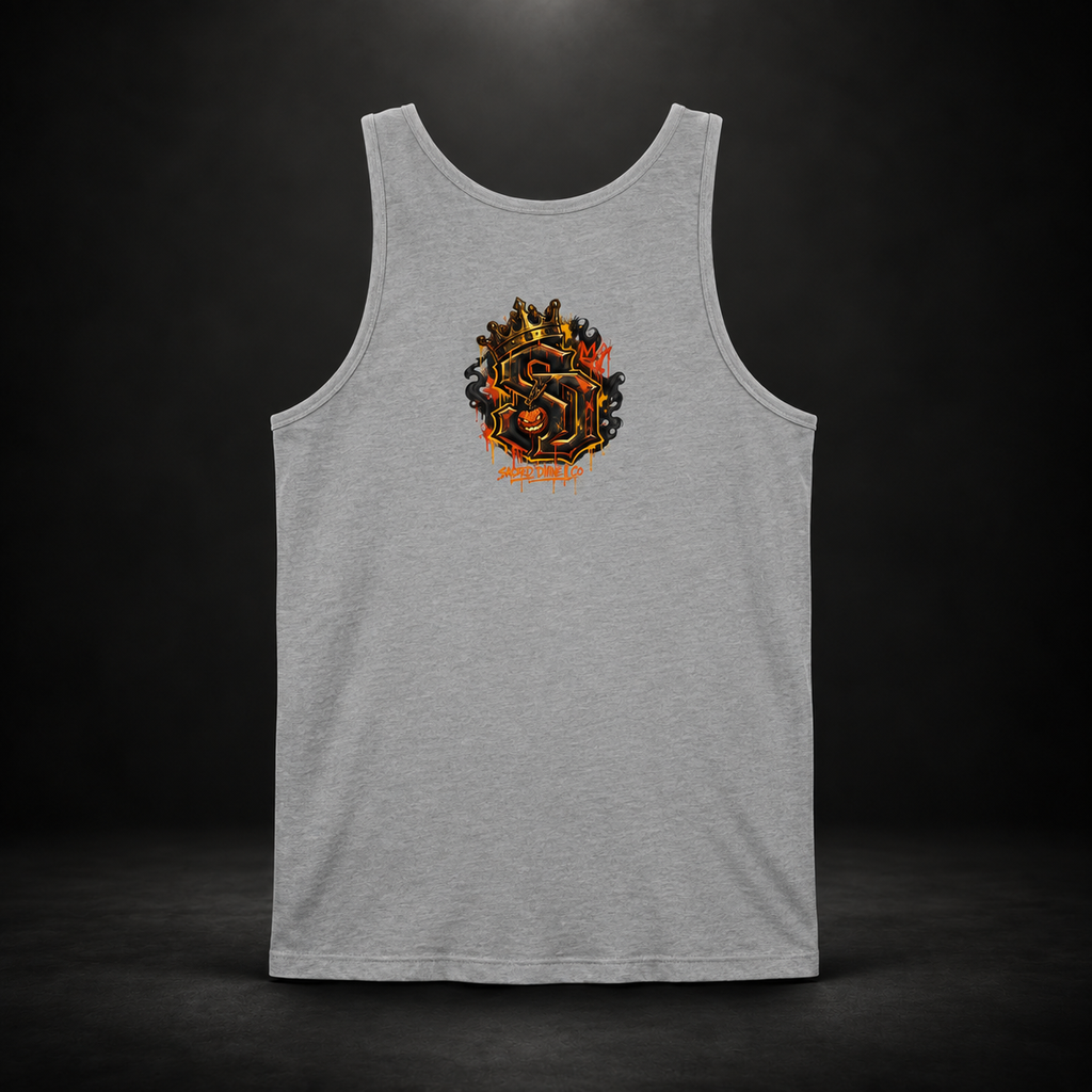 Pumpkin Crew Loyalty Tank Top with playful dark character design