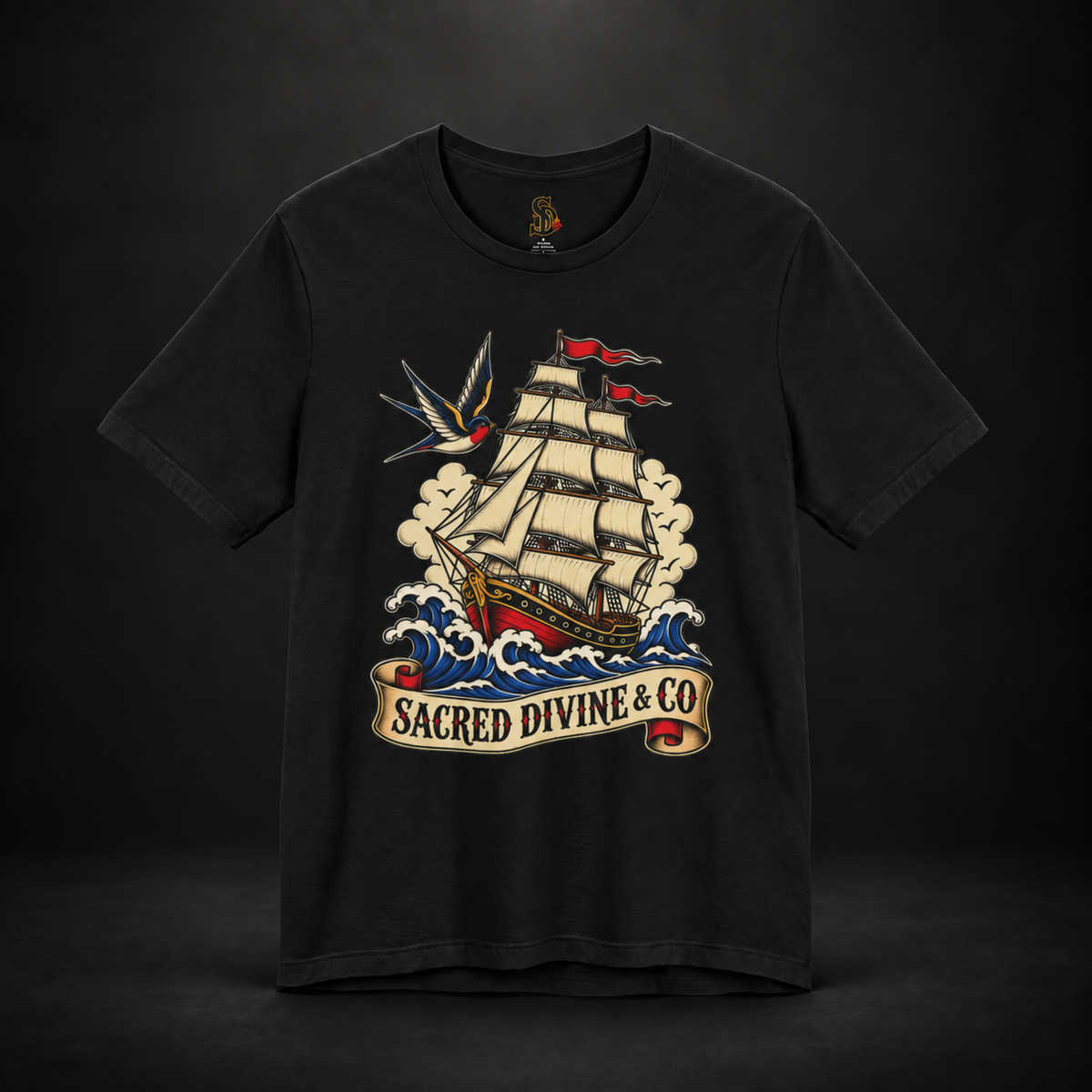 Sailing Tattoo Ship Tee with vintage nautical artwork