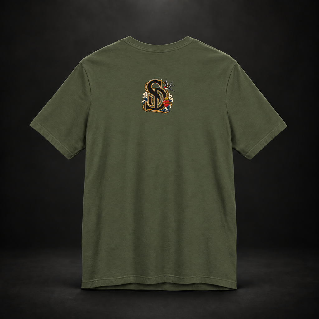 Sailing Tattoo Ship Tee with swallow and wave design elements