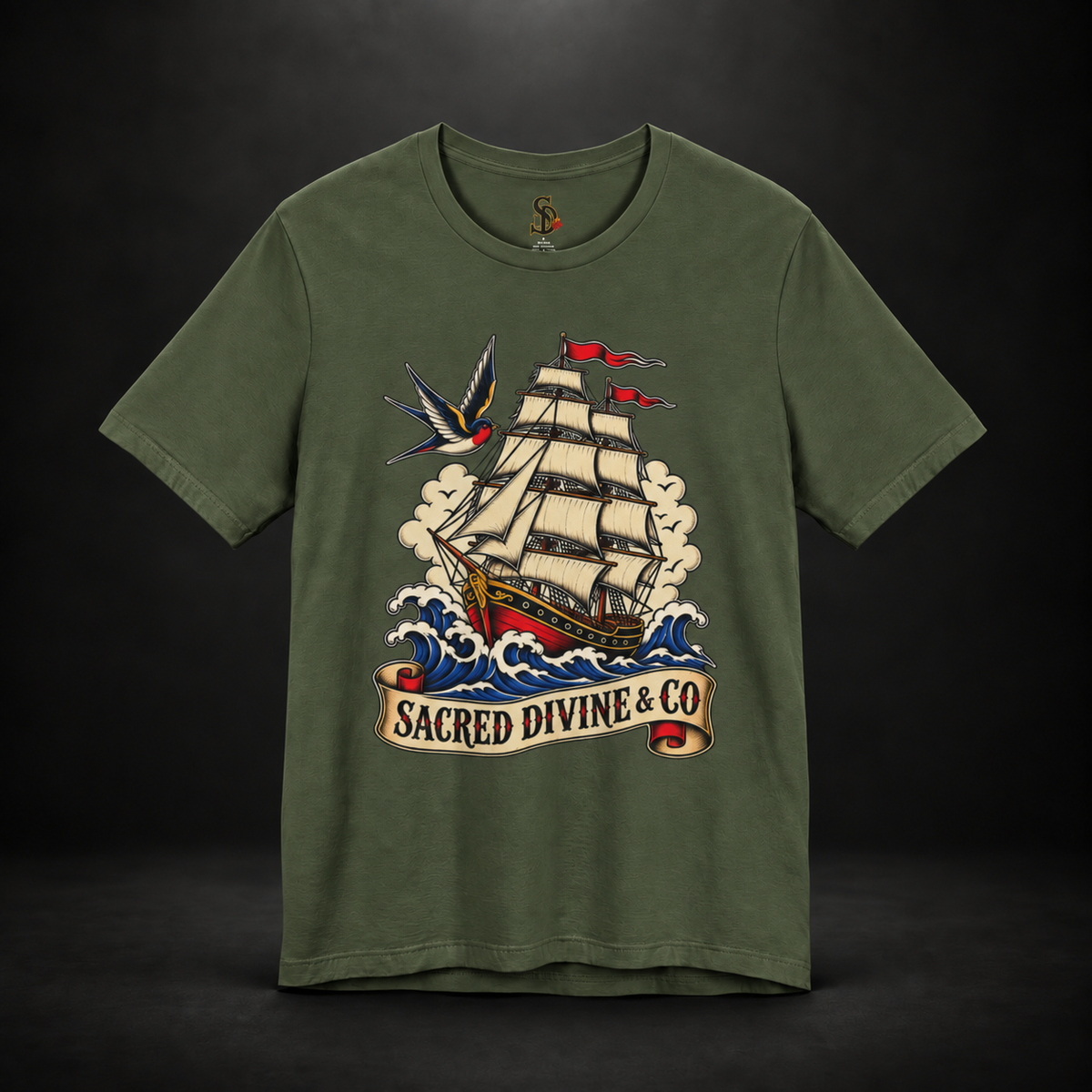 Sailing Tattoo Ship Tee featuring swallow and ship artwork