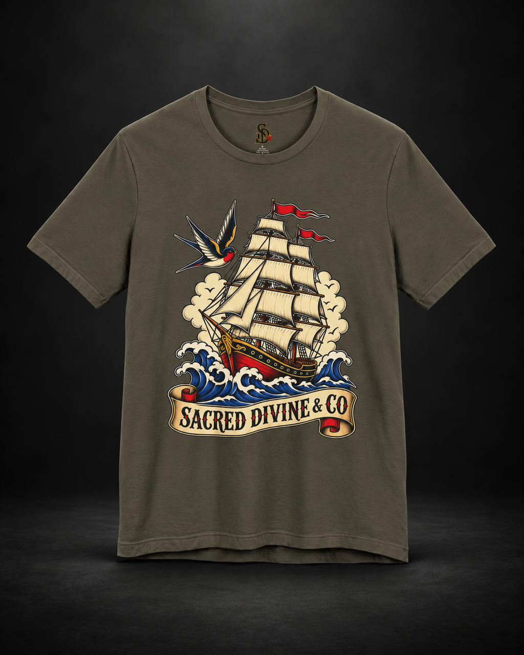 Sailing Tattoo Ship Tee featuring a tall ship illustration