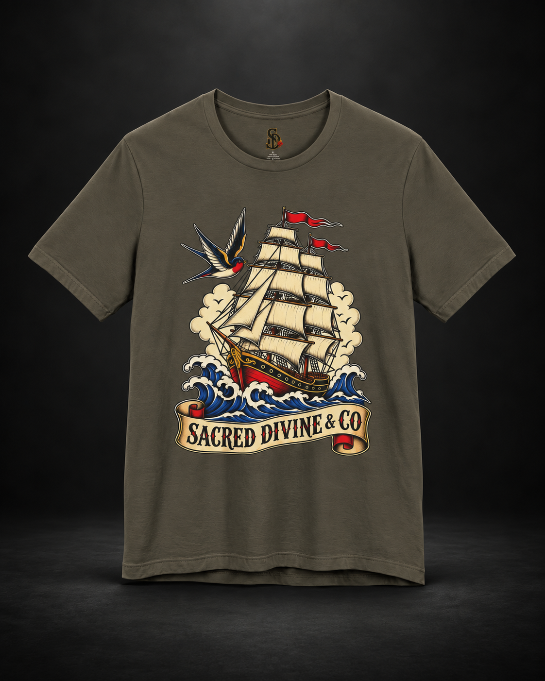 Sailing Tattoo Ship Tee featuring a tall ship illustration