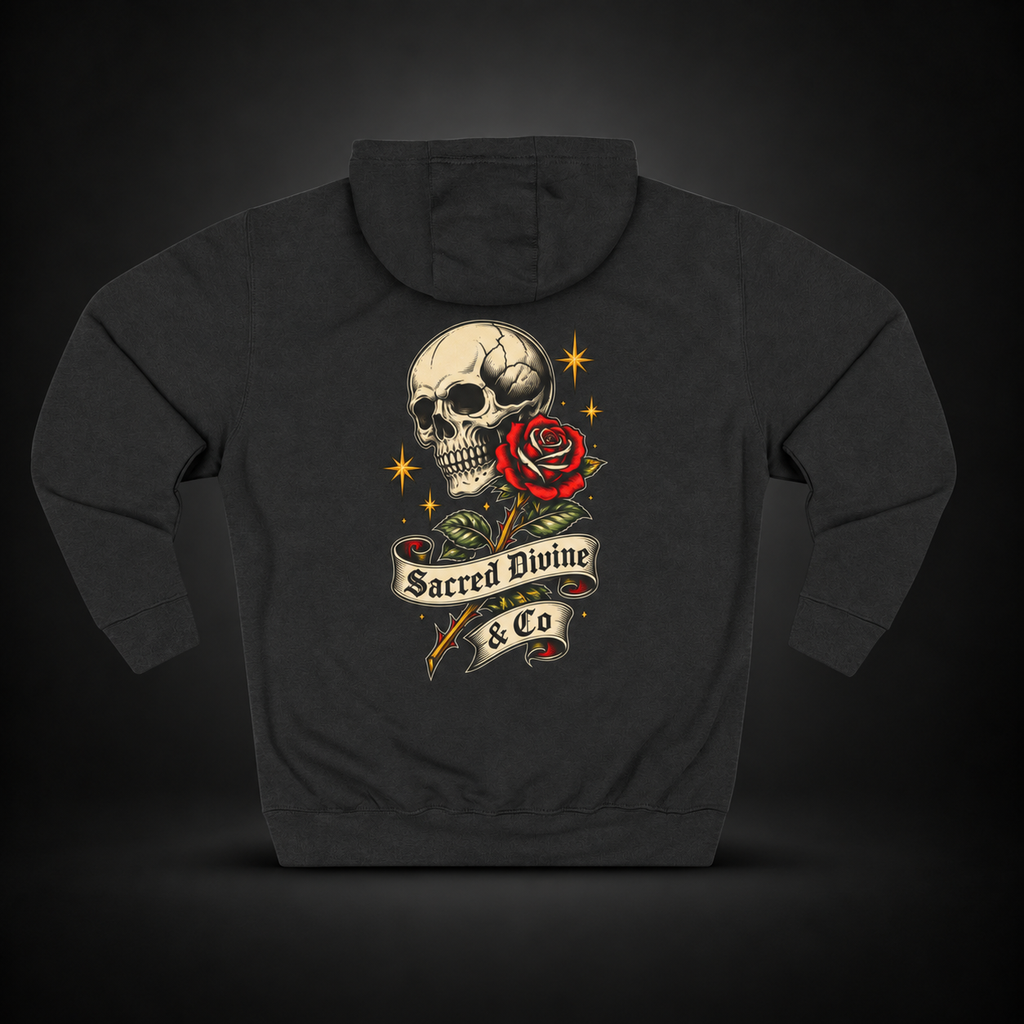 Retro Skull & Rose Hoodie with classic tattoo graphic details