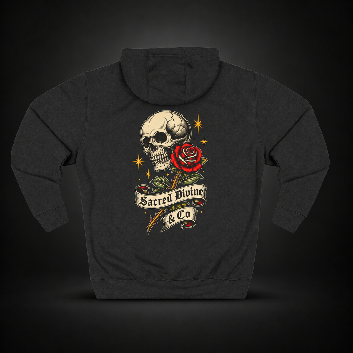 Retro Skull & Rose Hoodie with classic tattoo graphic details
