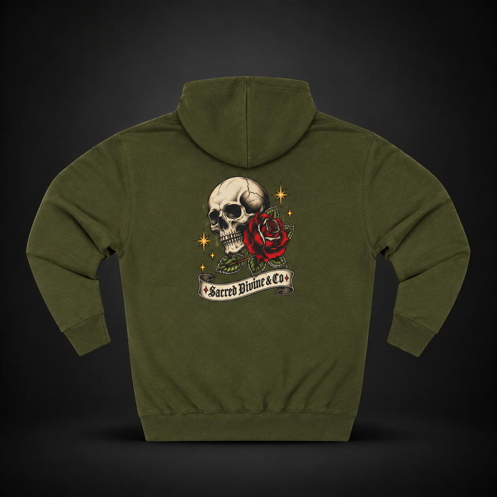 Retro Skull & Rose Hoodie with skull and rose composition