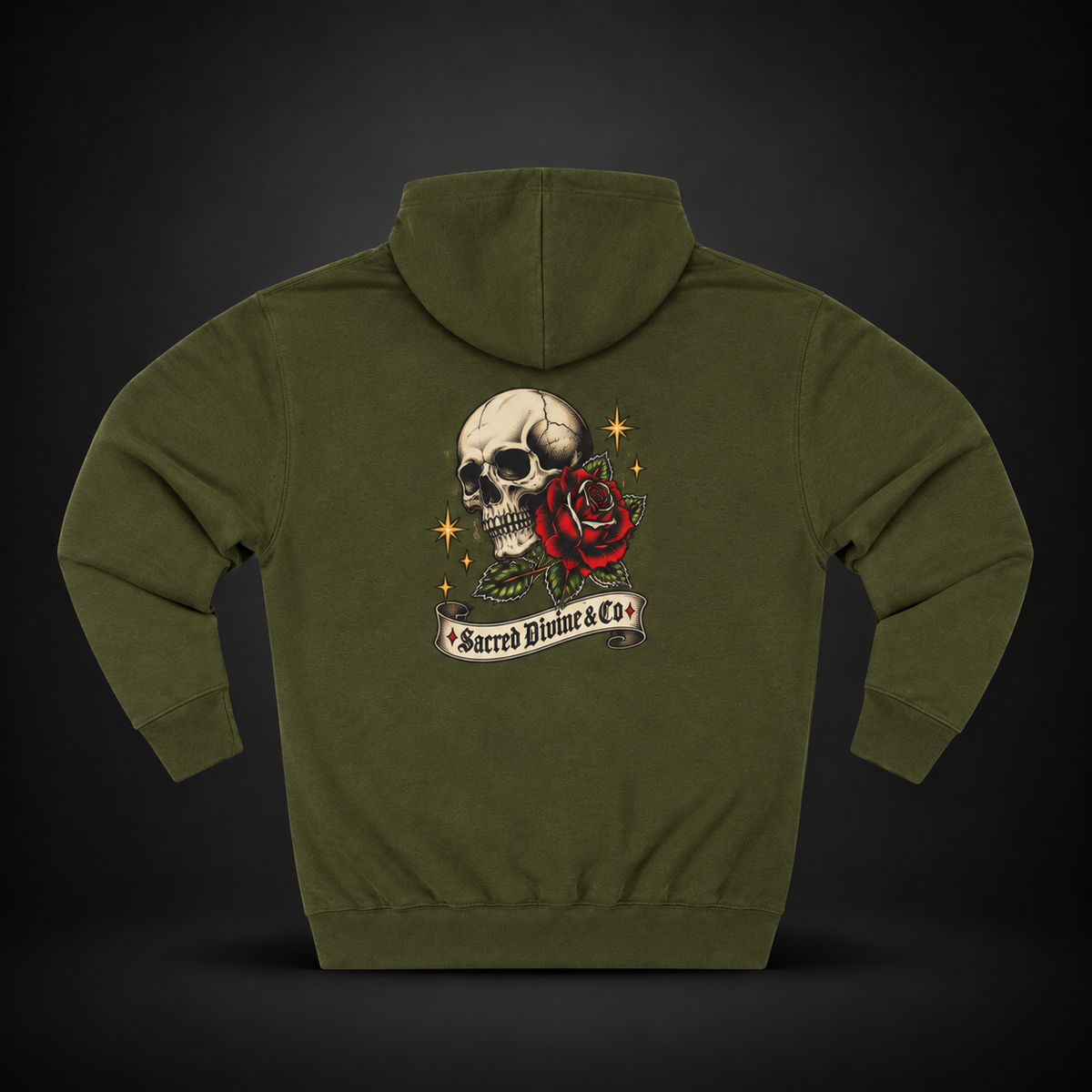 Retro Skull & Rose Hoodie with skull and rose composition