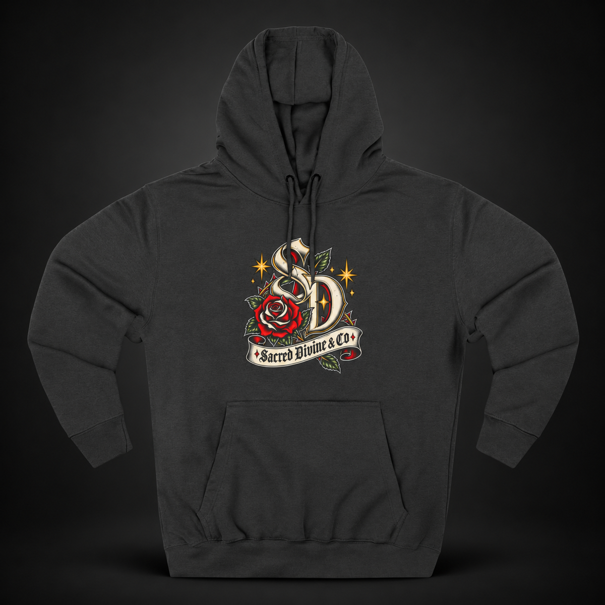 Retro Skull & Rose Hoodie with vintage tattoo-inspired artwork