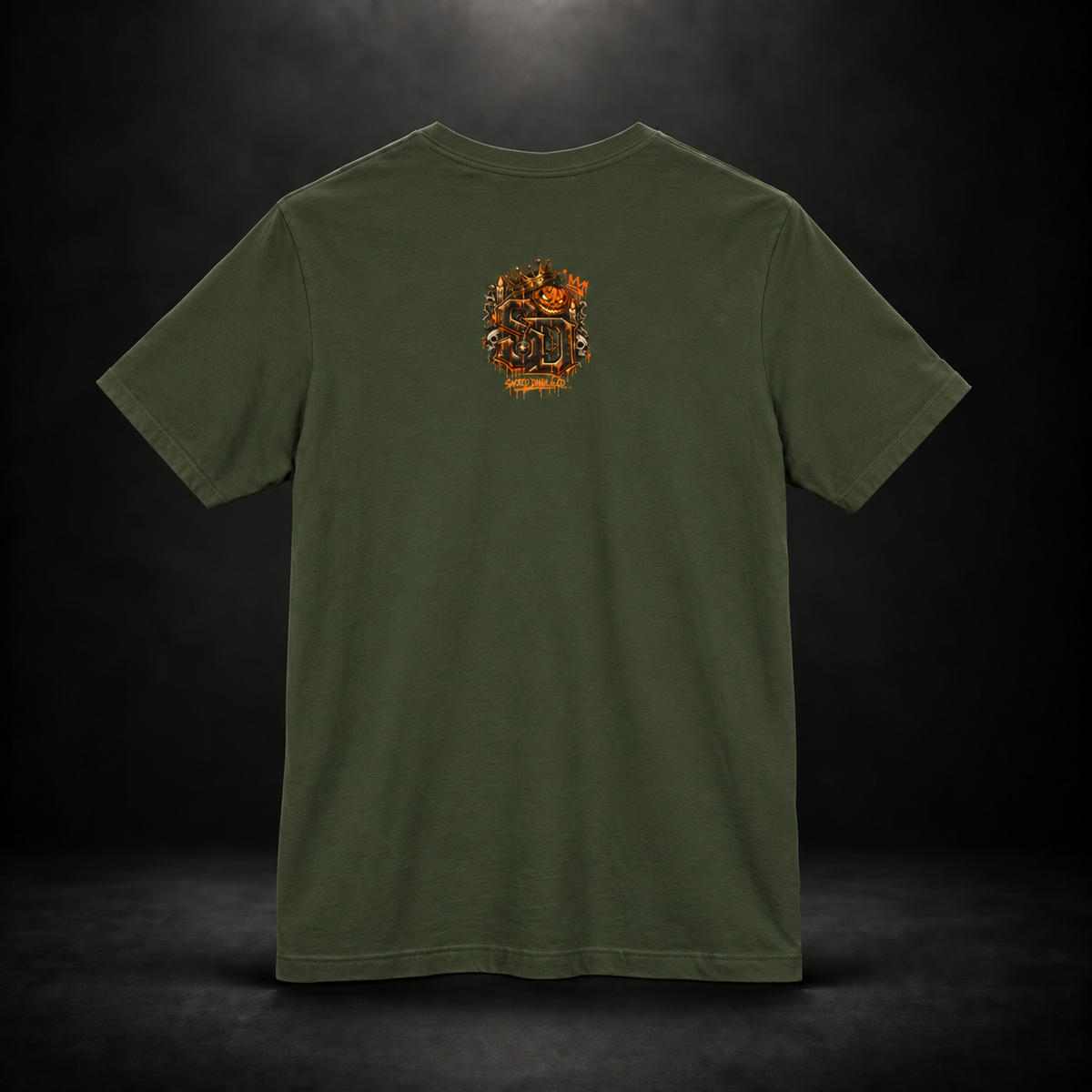 Pumpkin King Respect the Crown Tee with crowned jack-o'-lantern, skull and candle artwork by Sacred Divine & Co.