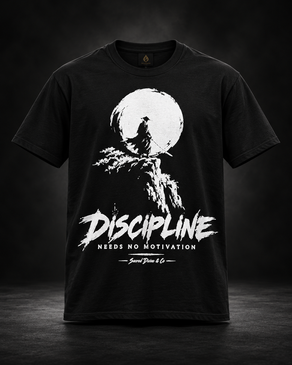 Motivational T-shirt centered on discipline over motivation.