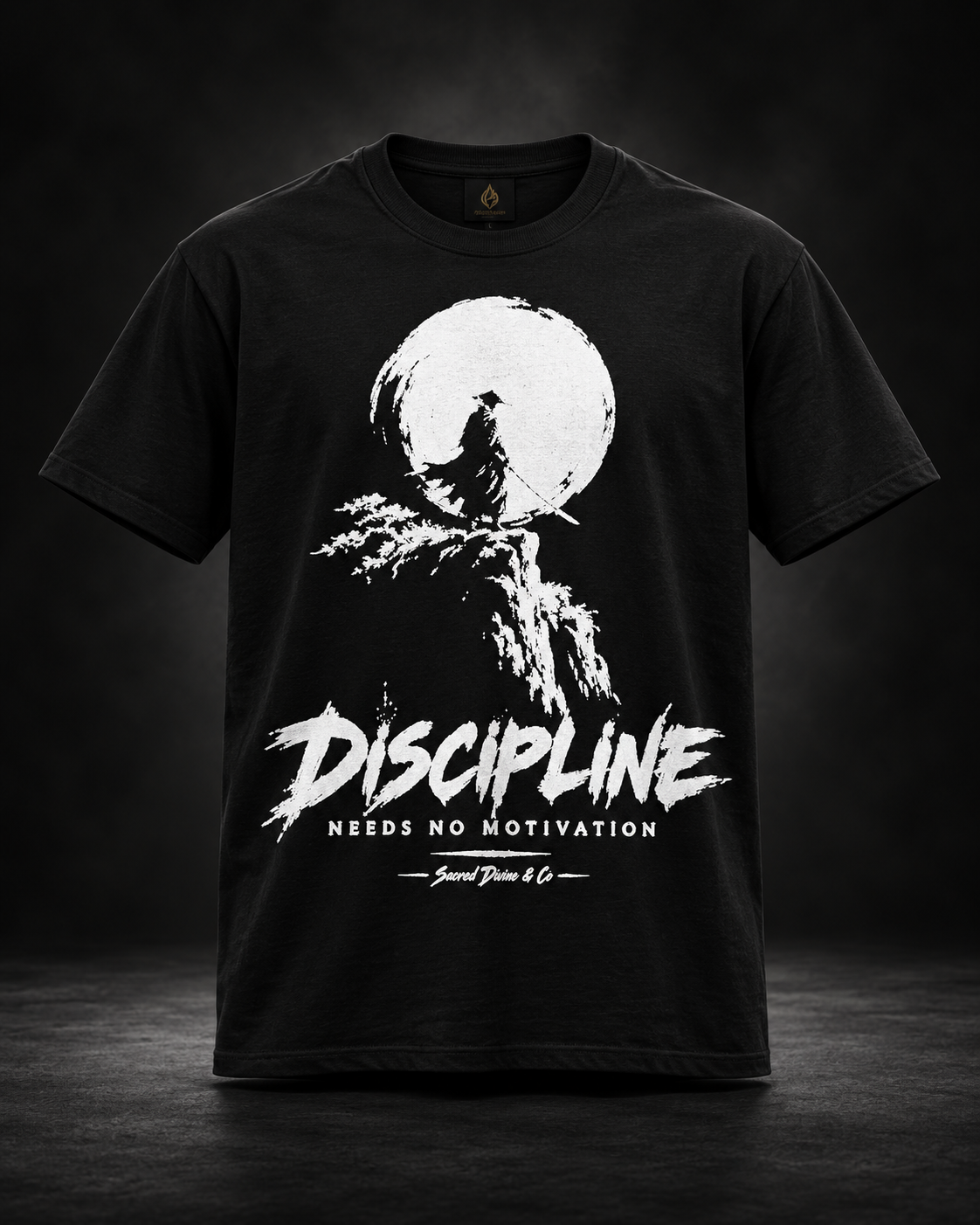 Motivational T-shirt centered on discipline over motivation.