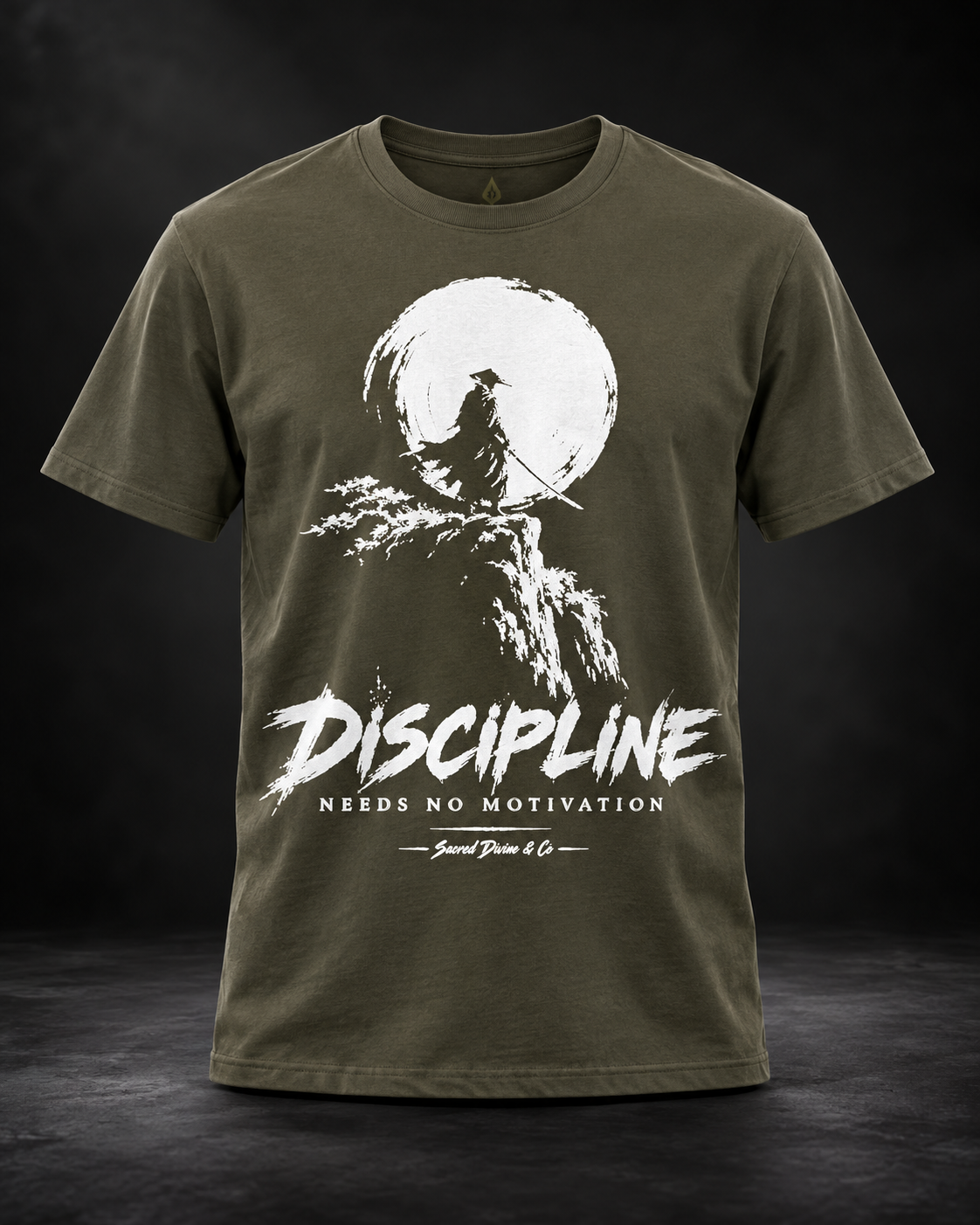 Sacred Divine & Co. Discipline Needs No Motivation graphic T-shirt.