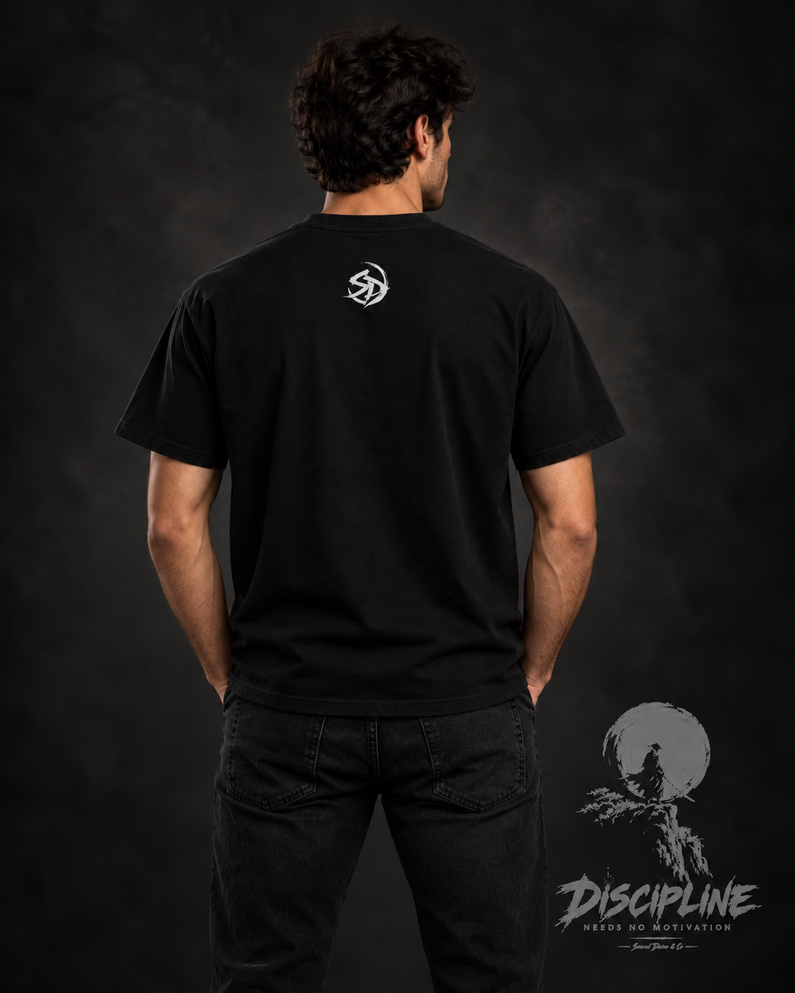 Sacred Divine discipline graphic T-shirt with moonlit artwork.