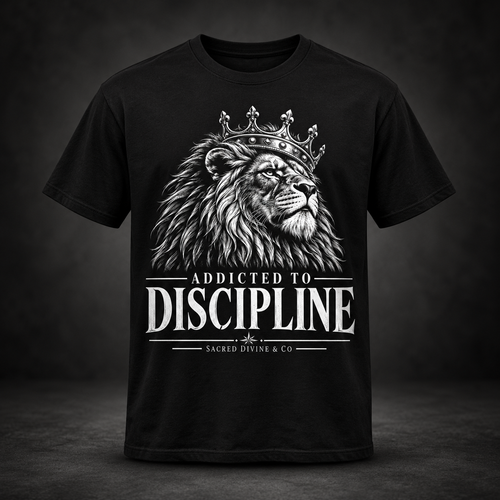 Addicted to Discipline Lion Tee featuring crowned lion artwork.