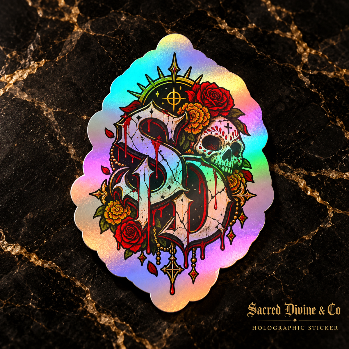 Gallery image 4: Skull & Roses SD Decal featuring ornate SD emblem, skulls, red roses, and a red moon.