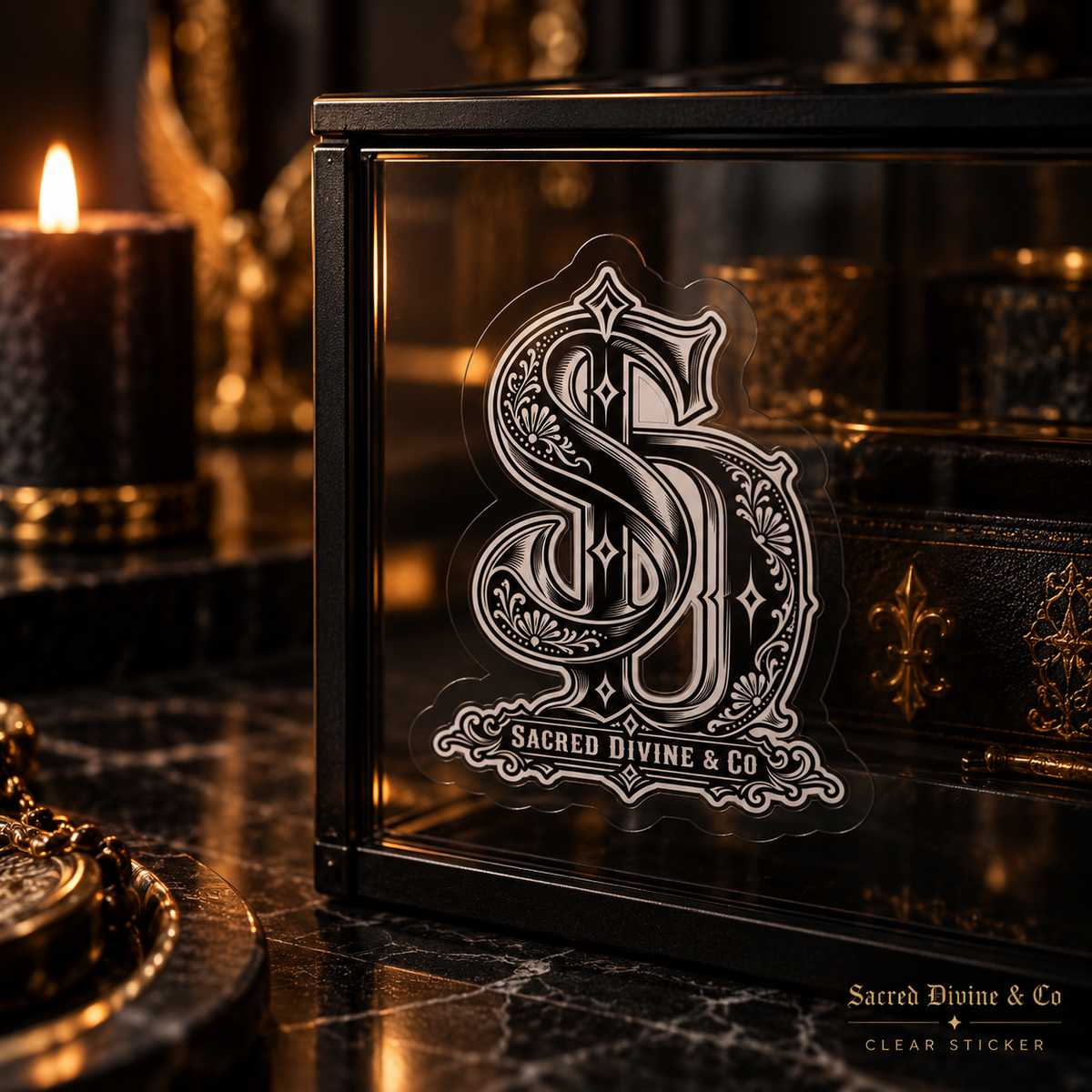 Gallery image 7: Ornate SD Monogram Decal featuring black-and-white SD monogram with ornamental linework.