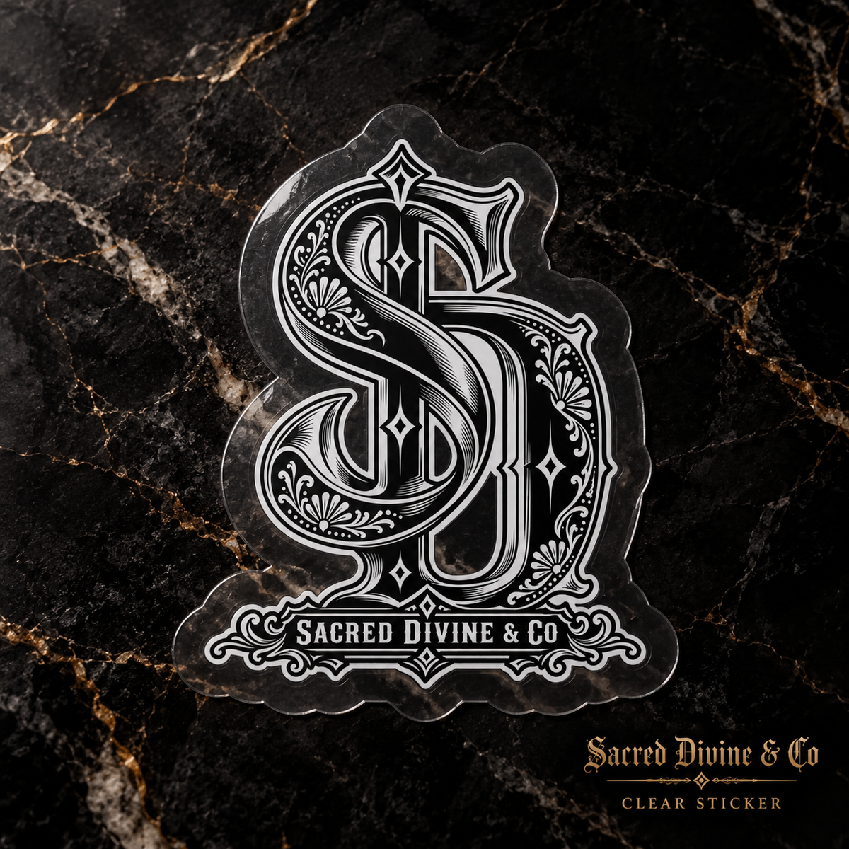 Gallery image 8: Ornate SD Monogram Decal featuring black-and-white SD monogram with ornamental linework.